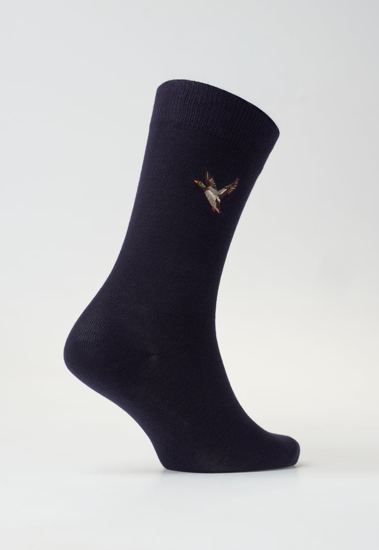 Navy Embroidered Duck Socks