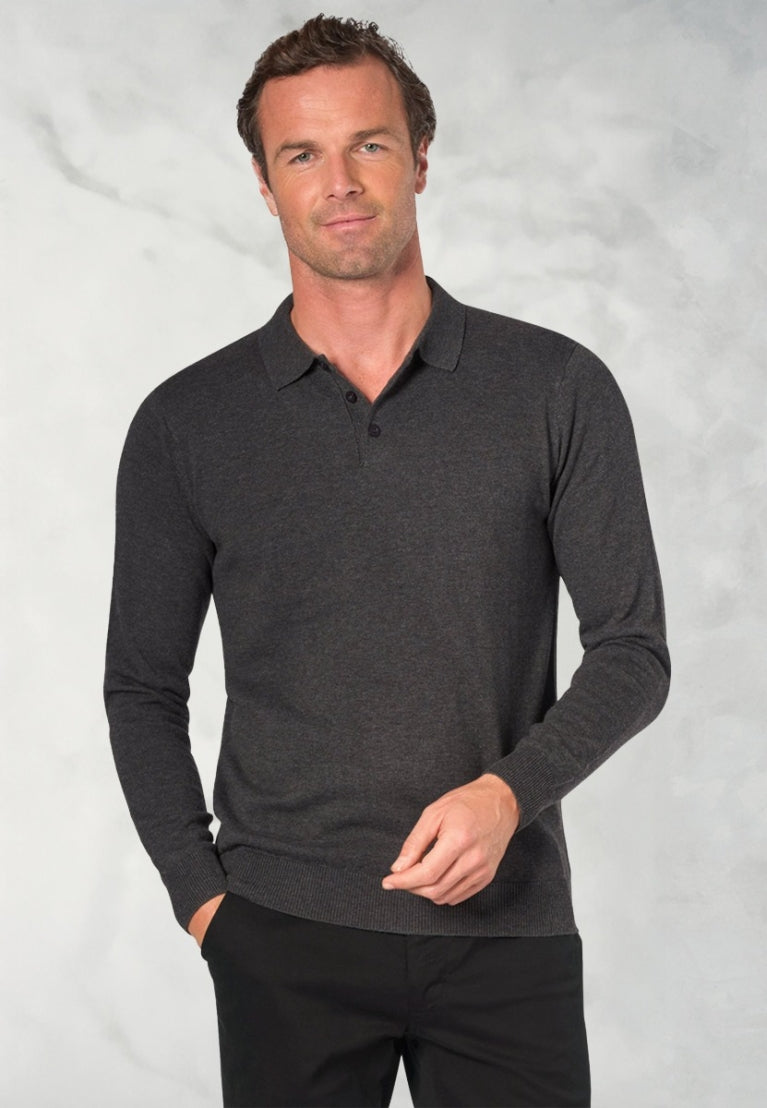 Casper Charcoal Long Sleeve Polo Shirt