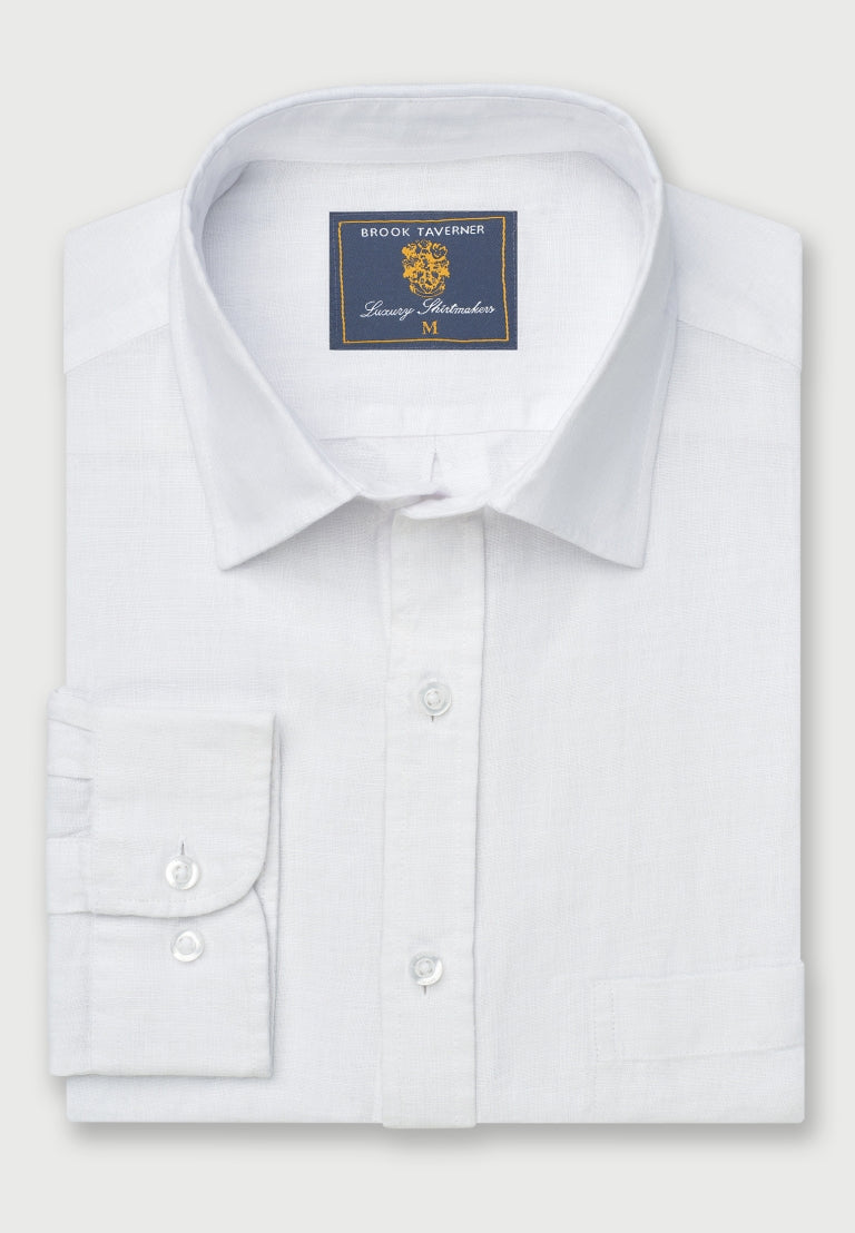 Regular Fit White Pure Linen Shirt