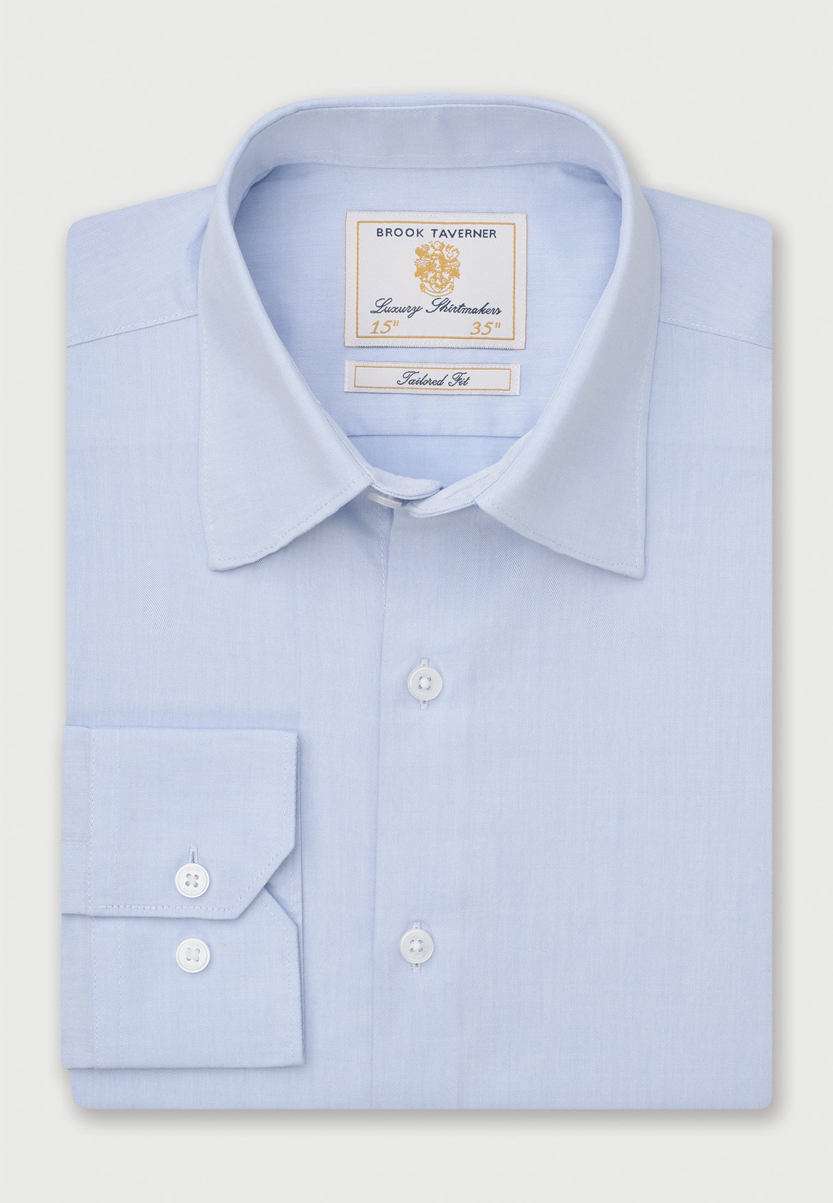 Tailored Fit Sky Blue Fine Twill Stretch Cotton Shirt - detail