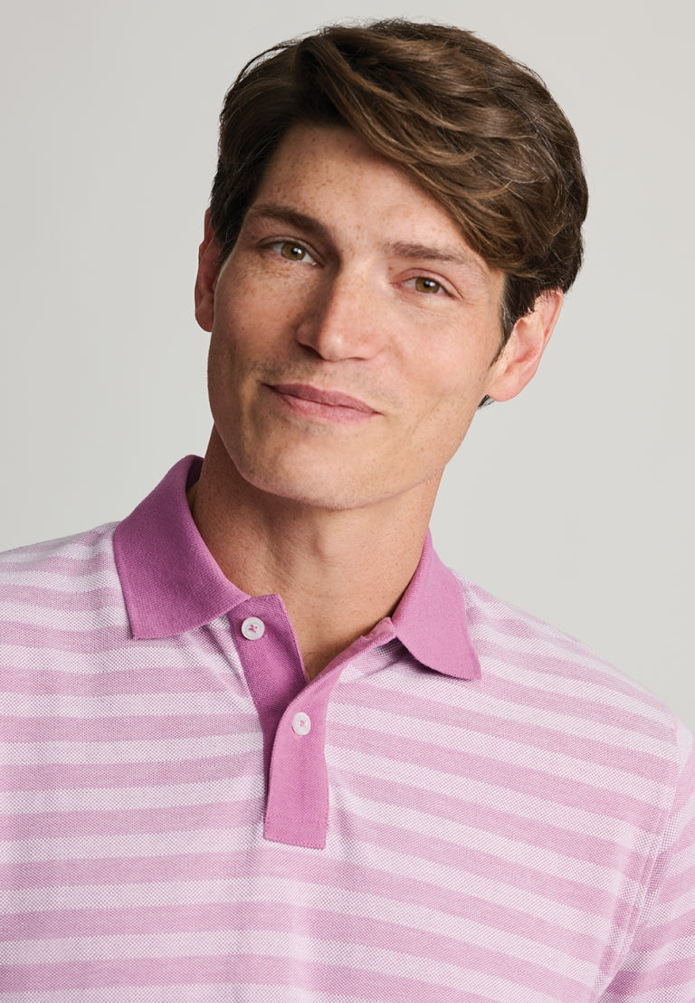 Denby Mauve Textured Stripe Cotton Polo Shirt