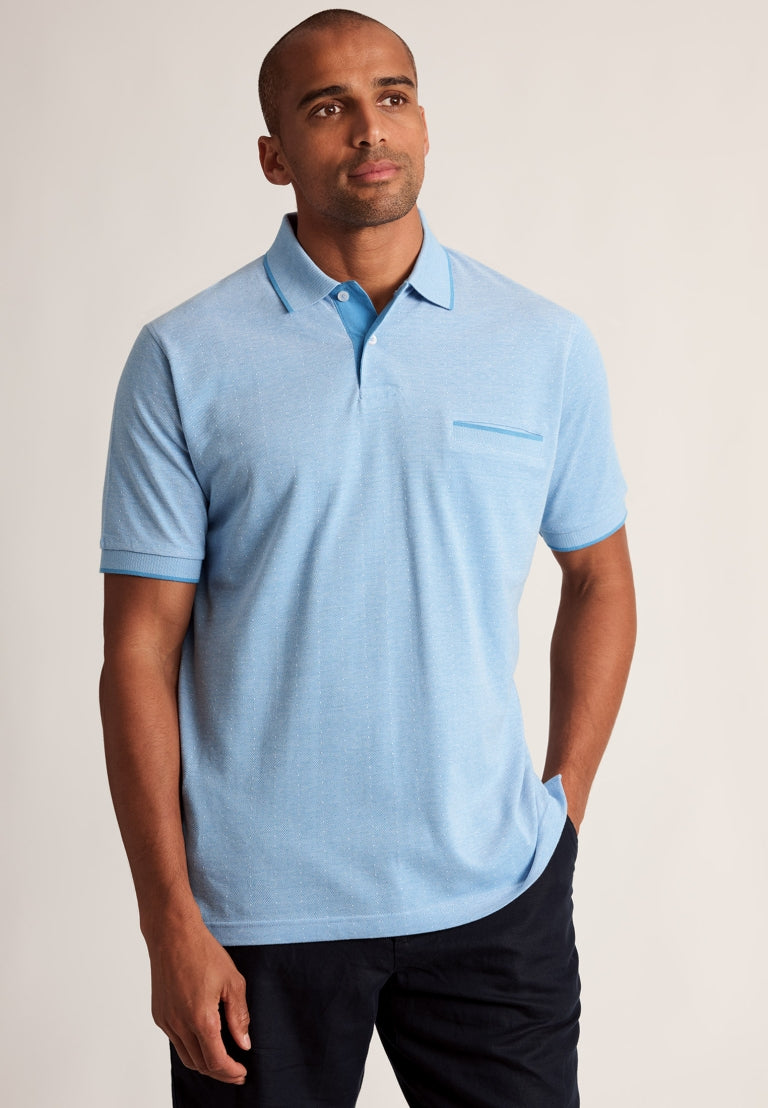 Ellerton Sky Blue Textured Spot Cotton Polo Shirt - front