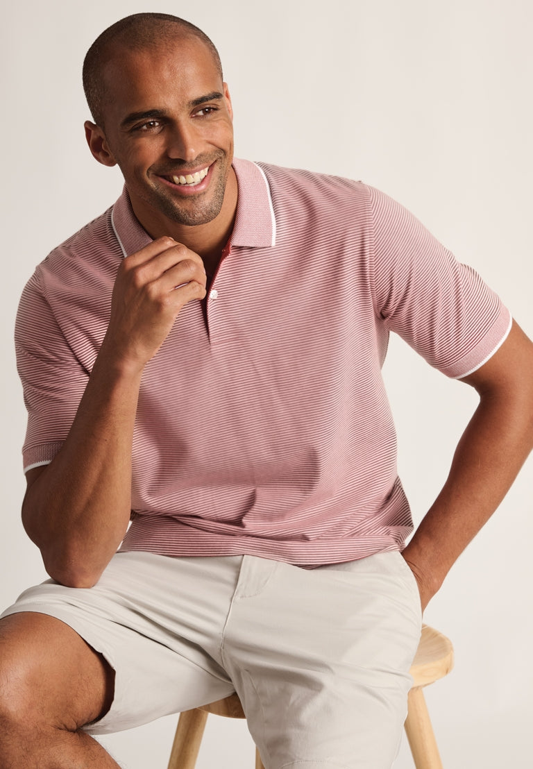 Ruffalo Brick Fine Stripe Cotton Jersey Polo Shirt - detail