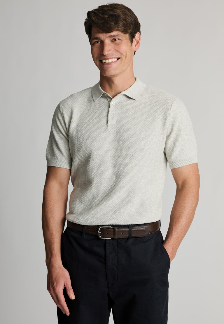 Selby Silver Grey Textured Cotton Knitted Polo Shirt