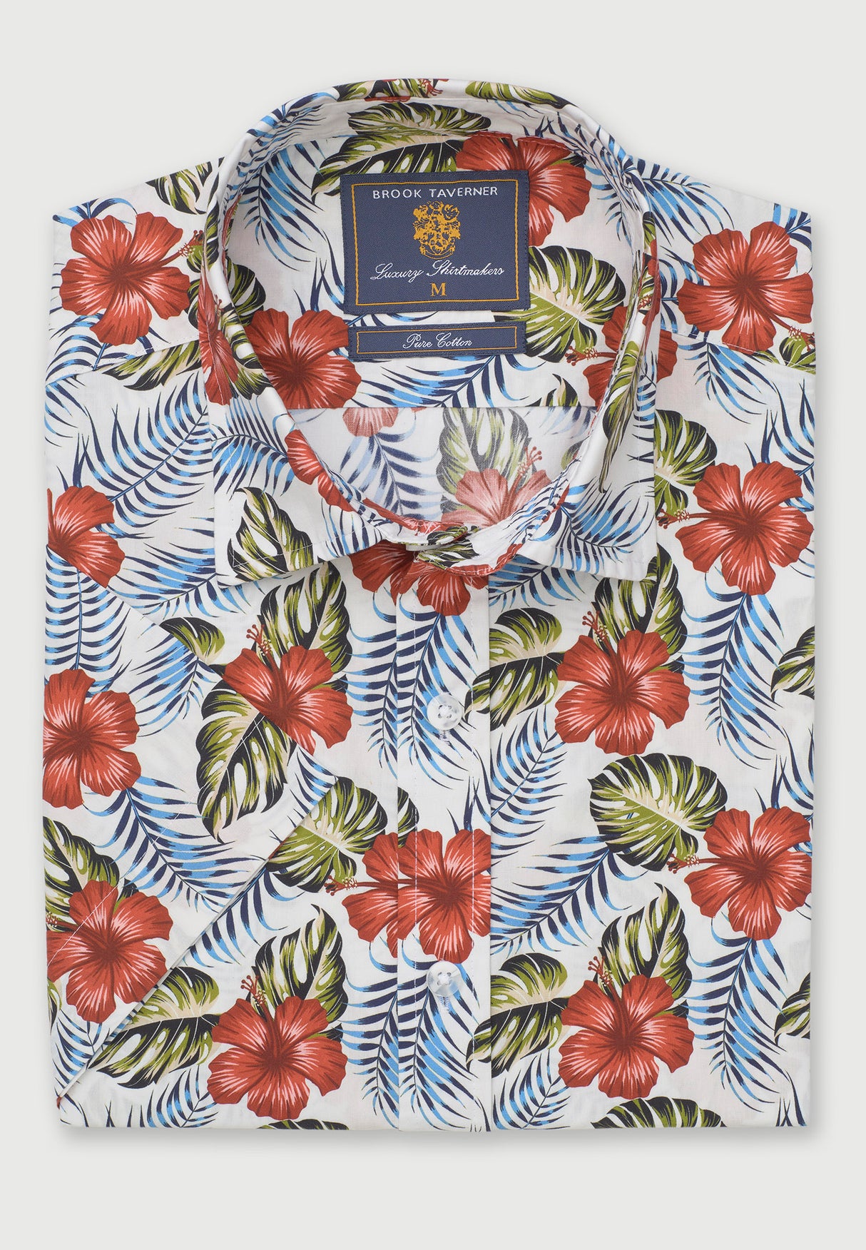 Regular Fit Rust Hibiscus Tropical Print Short Sleeve Shirt