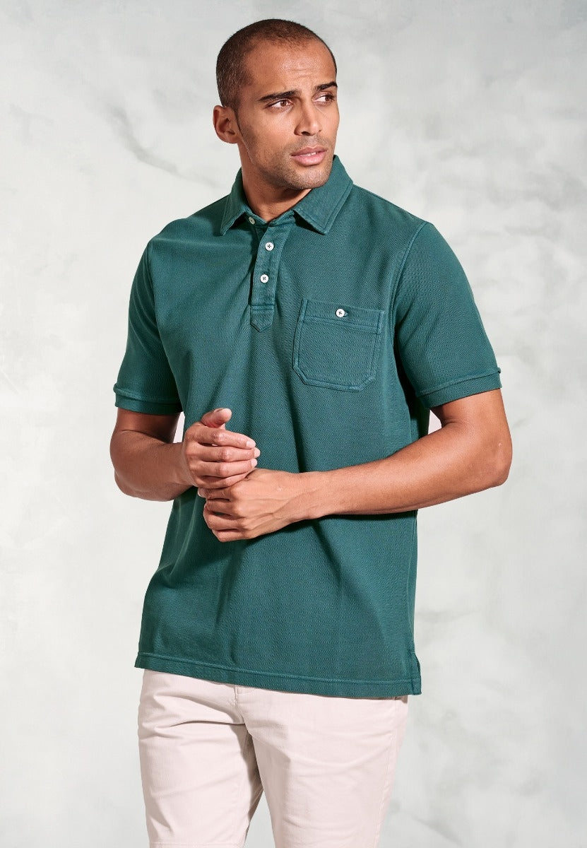 Agassi Teal Garment Washed Pure Cotton Piqué Polo Shirt