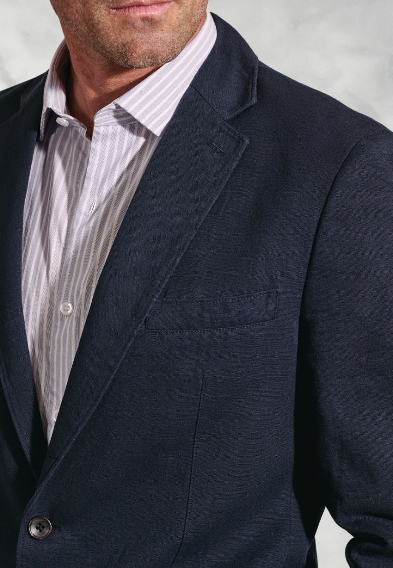 Regular Fit Hemsworth Navy Washed Cotton Linen Jacket - detail