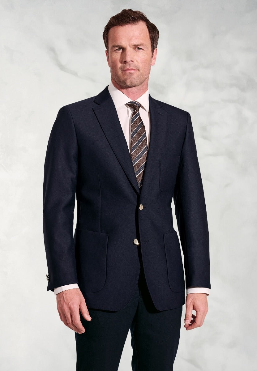 Regular Fit Henley Navy Wool Blend Blazer