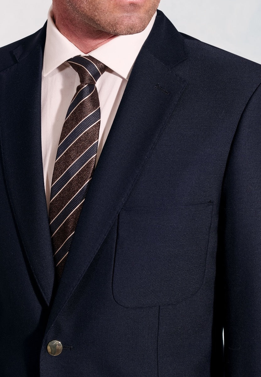 Regular Fit Henley Navy Wool Blend Blazer
