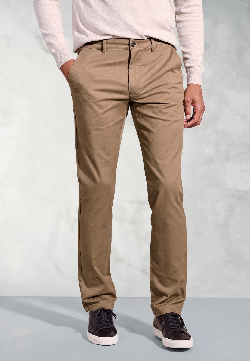 Tailored Fit Leo Tan Stretch Cotton Chinos - front