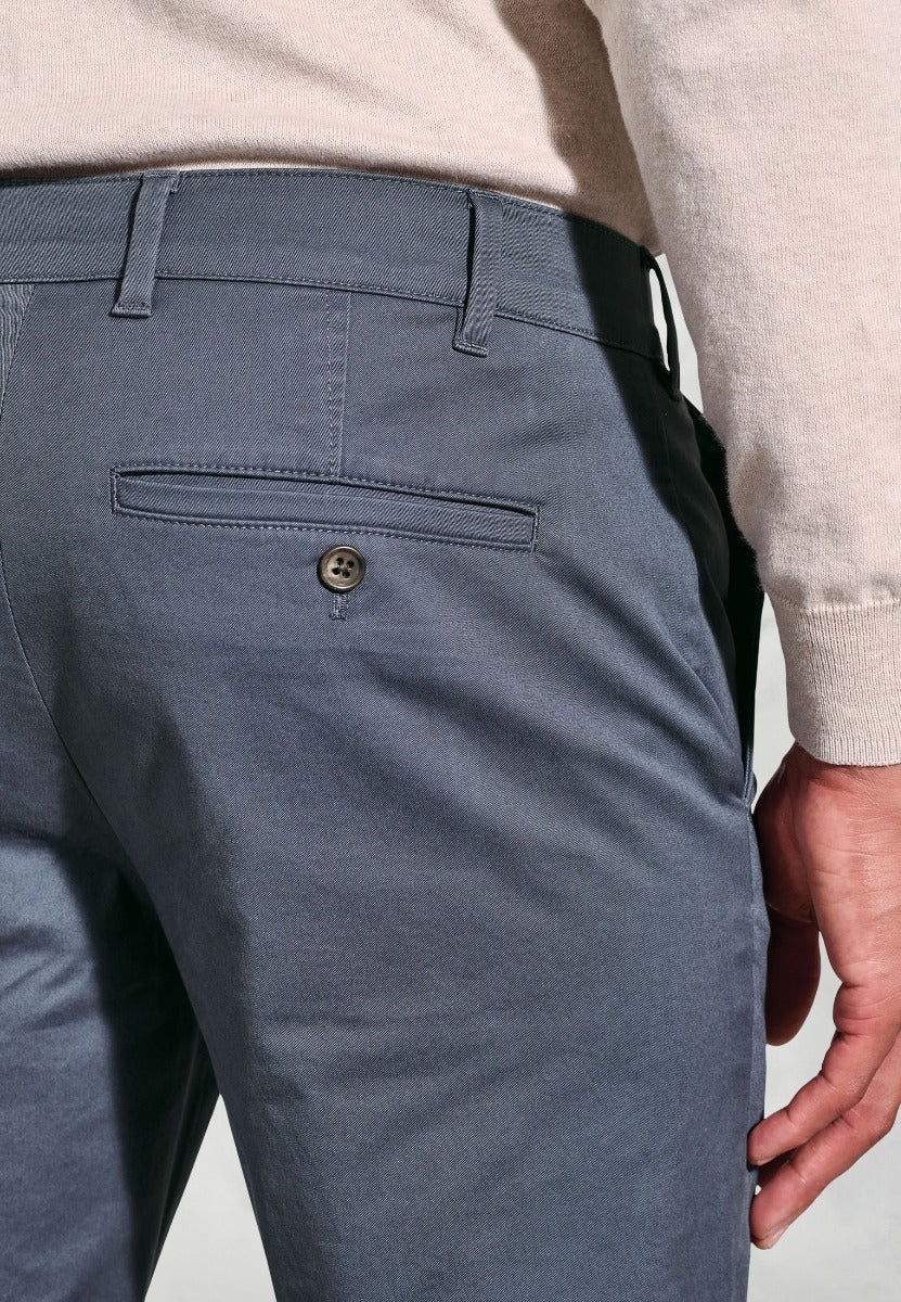 Tailored Fit Leo Air Force Blue Stretch Cotton Chinos - fabric detail