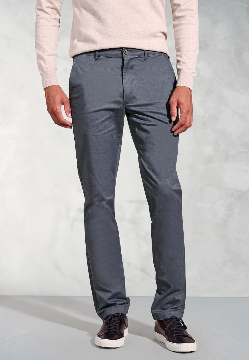 Tailored Fit Leo Air Force Blue Stretch Cotton Chinos - front