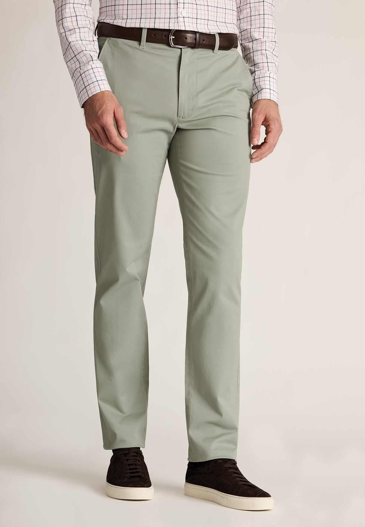 Tailored Fit Leo Sage Stretch Cotton Chinos - front