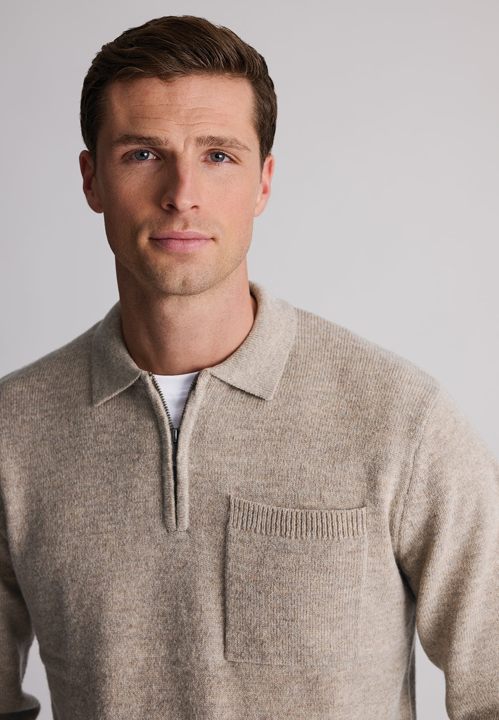 Loxton Stone Lambswool Blend Long Sleeve Quarter Zip Polo Shirt