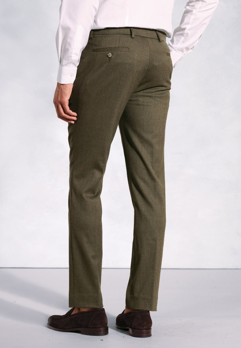 Regular Fit Olney Olive Flannel Trousers