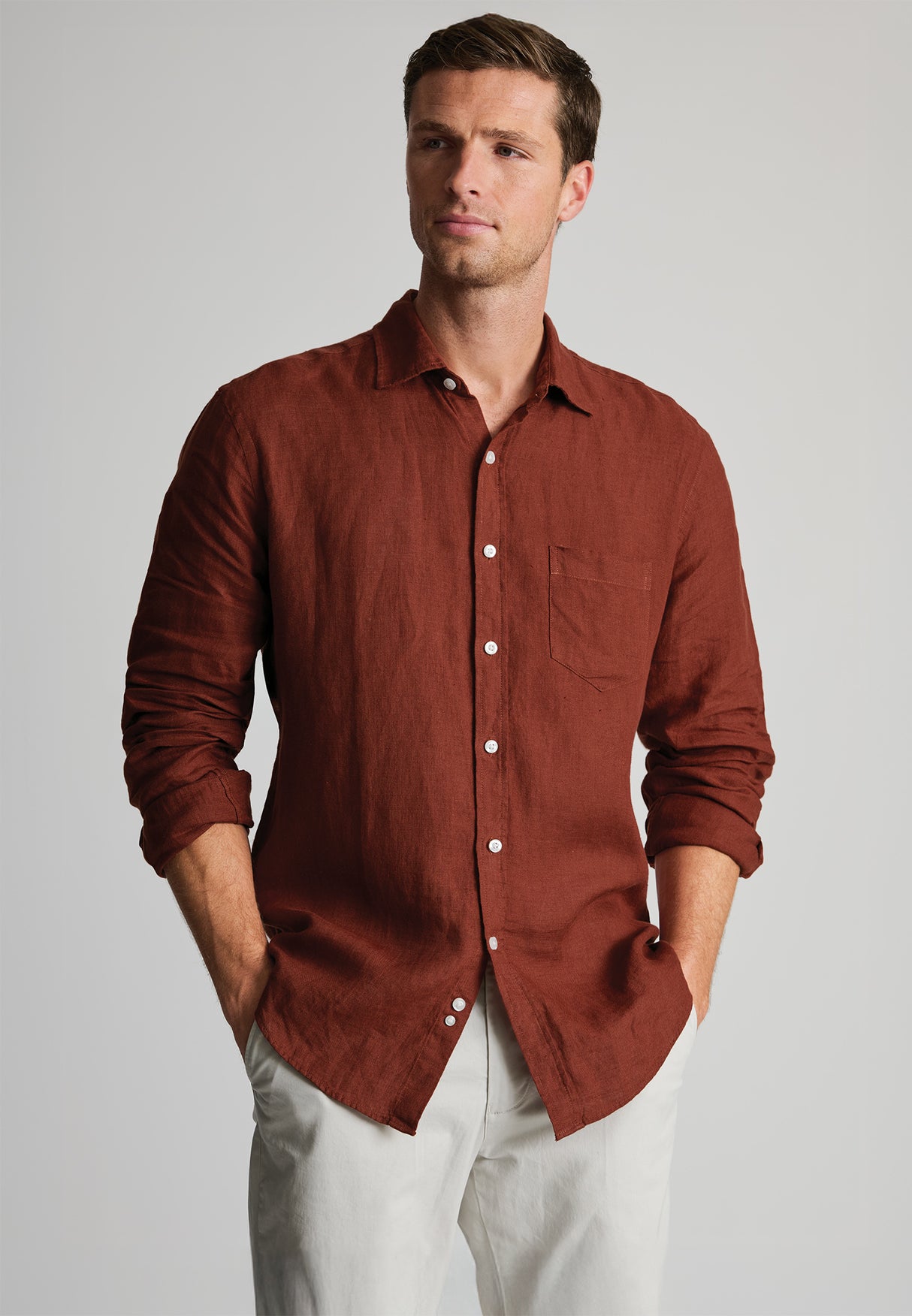 Regular Fit Rust Pure Linen Shirt
