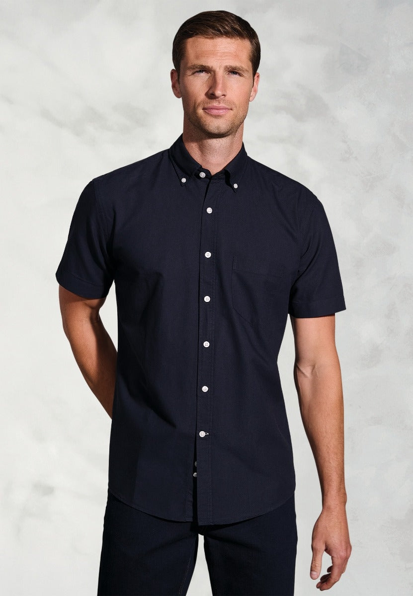 Regular Fit Navy Cotton Oxford Short Sleeve Shirt