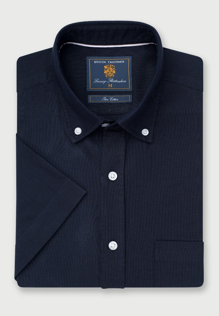 Regular Fit Navy Cotton Oxford Short Sleeve Shirt