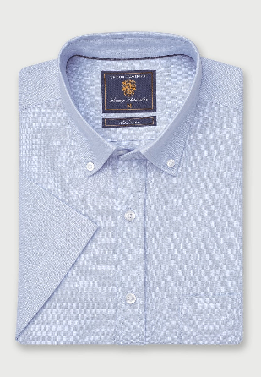 Regular Fit Sky Blue Cotton Oxford Short Sleeve Shirt