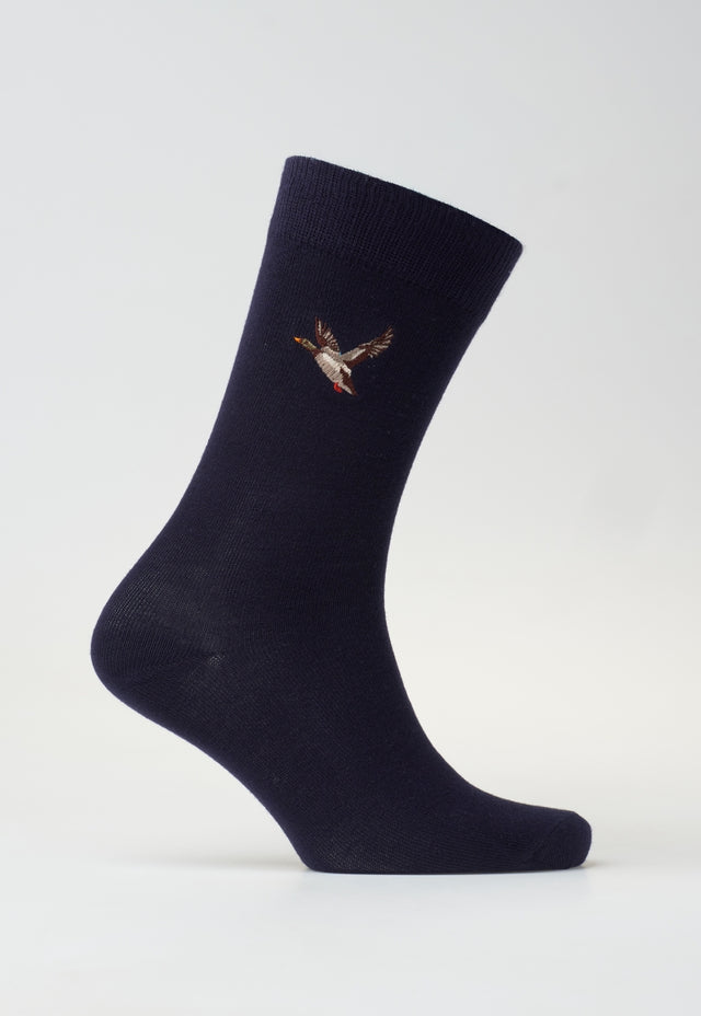 Navy Embroidered Duck Socks