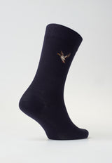 Navy Embroidered Duck Socks