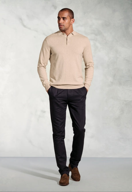 Bennett Stone Pure Cotton Long Sleeve Polo Shirt