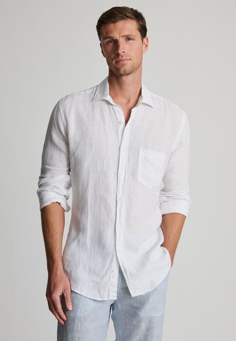 Regular Fit White Pure Linen Shirt