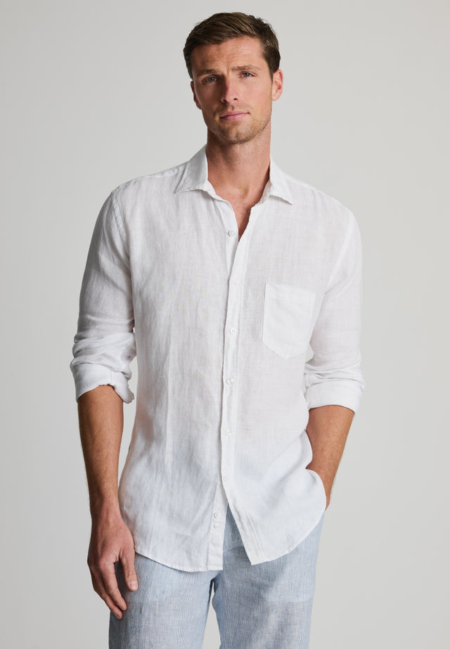Regular Fit White Pure Linen Shirt