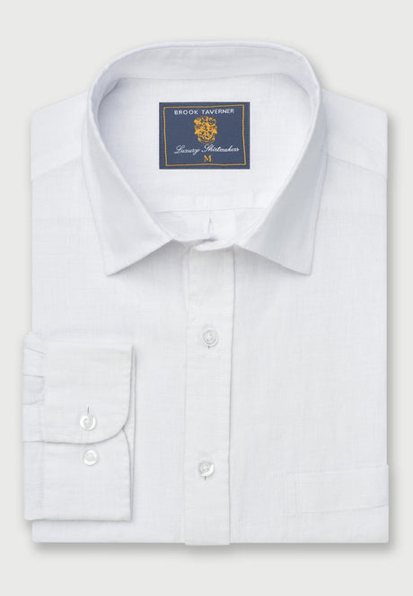 Regular Fit White Pure Linen Shirt