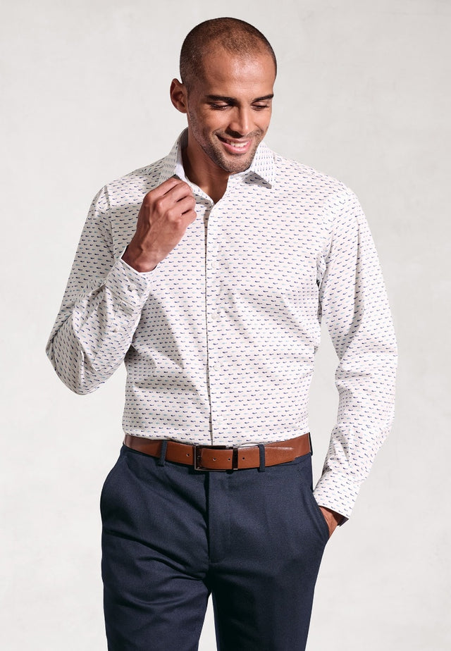 Tailored Fit Turquoise Tiny Fish Print Stretch Cotton Shirt front
