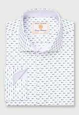Tailored Fit Turquoise Tiny Fish Print Stretch Cotton Shirt detail