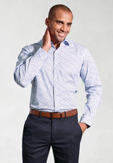Tailored Fit Blue Paisley Print Stretch Cotton Shirt front
