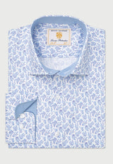 Tailored Fit Blue Paisley Print Stretch Cotton Shirt detail
