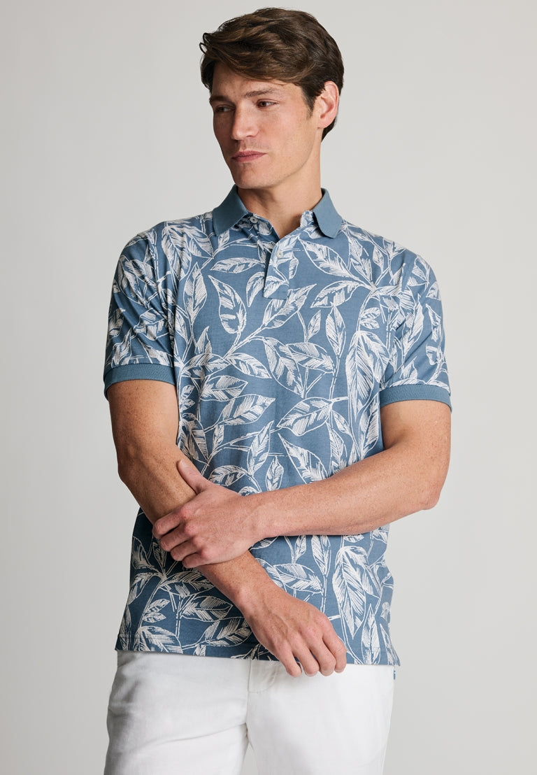 Hiddlestone Air Force Blue Large Leaf Polo Shirt