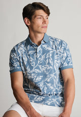 Hiddlestone Air Force Blue Large Leaf Polo Shirt detail