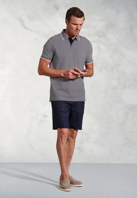 Ruffalo Navy Fine Stripe Cotton Jersey Polo Shirt