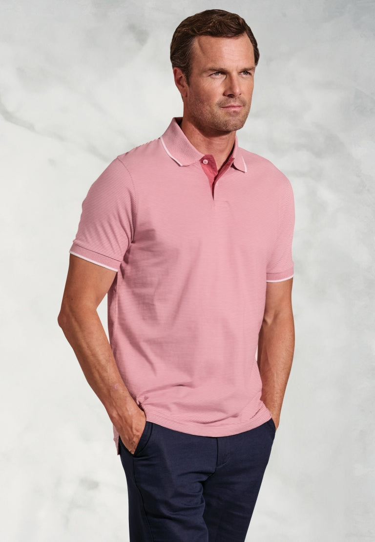 Ruffalo Rose Fine Stripe Cotton Jersey Polo Shirt