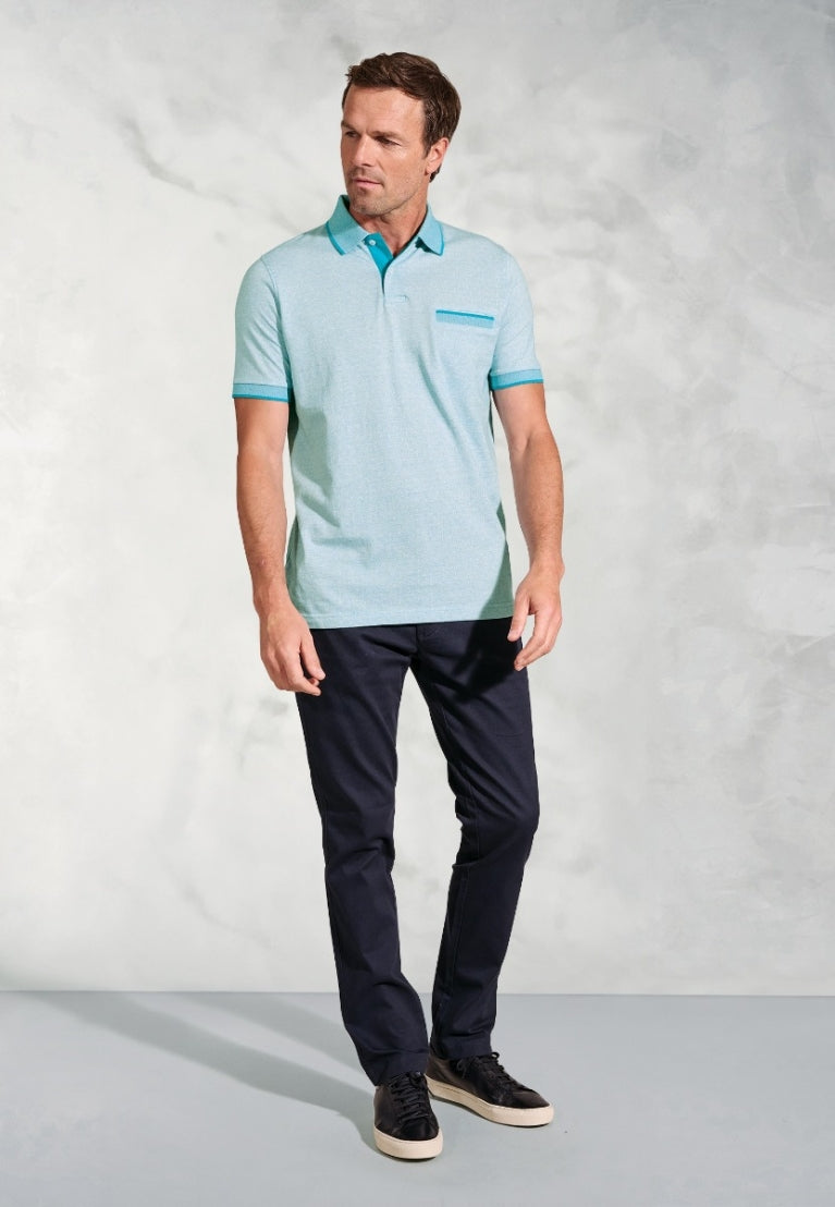 Sutherland Aqua Melange Dot Jacquard Polo Shirt