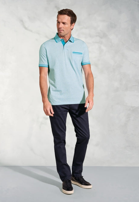 Sutherland Aqua Melange Dot Jacquard Polo Shirt