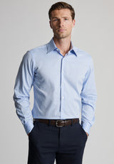 Tailored Fit Sky Blue Fine Twill Stretch Cotton Shirt - front