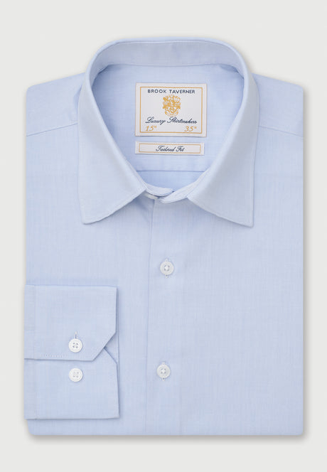 Tailored Fit Sky Blue Fine Twill Stretch Cotton Shirt - detail