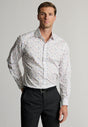 Tailored Fit White Floral Print Stretch Cotton Shirt front