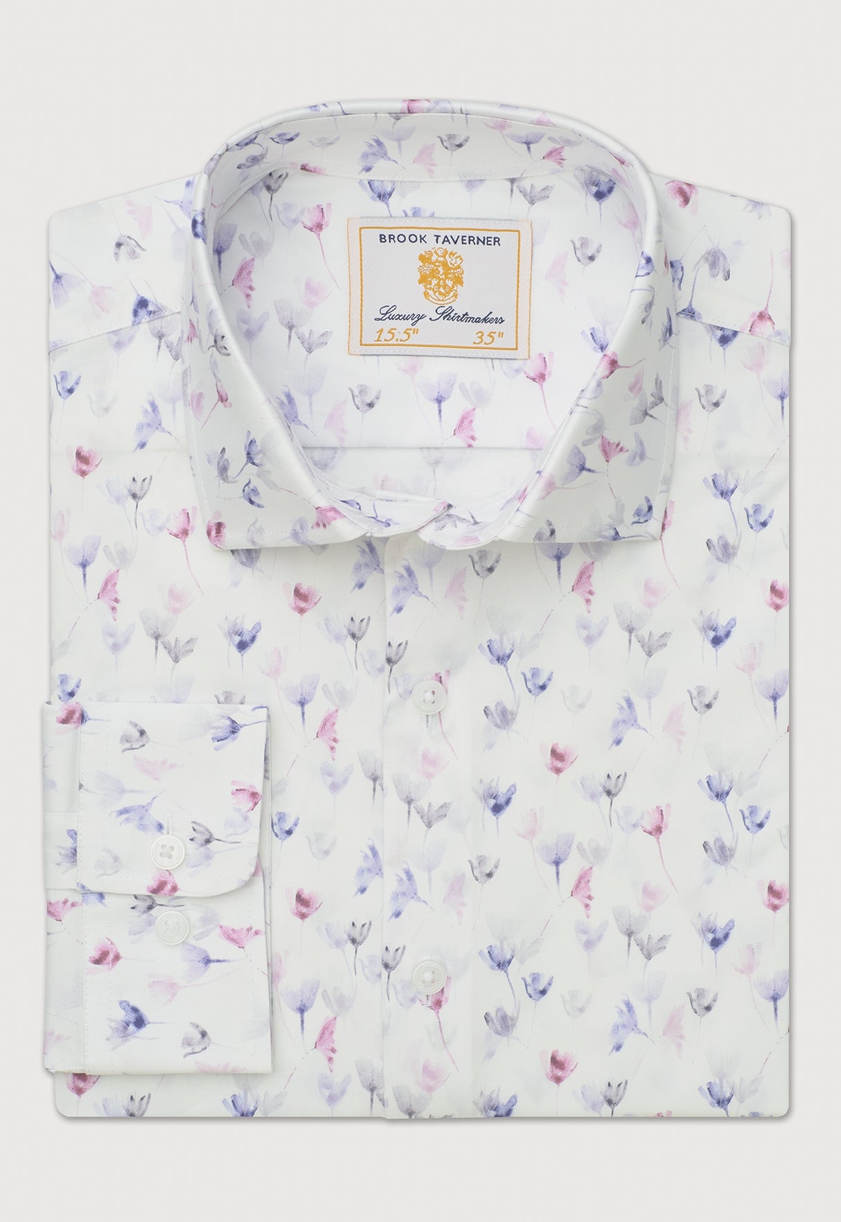 Tailored Fit White Floral Print Stretch Cotton Shirt detail