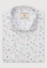 Tailored Fit White Floral Print Stretch Cotton Shirt detail