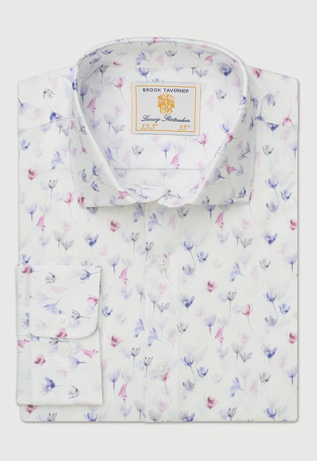 Tailored Fit White Floral Print Stretch Cotton Shirt detail