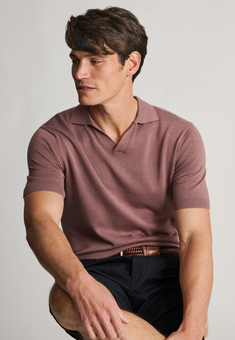 Overton Notch Neck Dark Mauve Polo Shirt detail