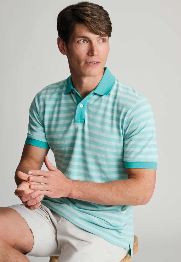 Denby Mint Textured Stripe Polo Shirt detail