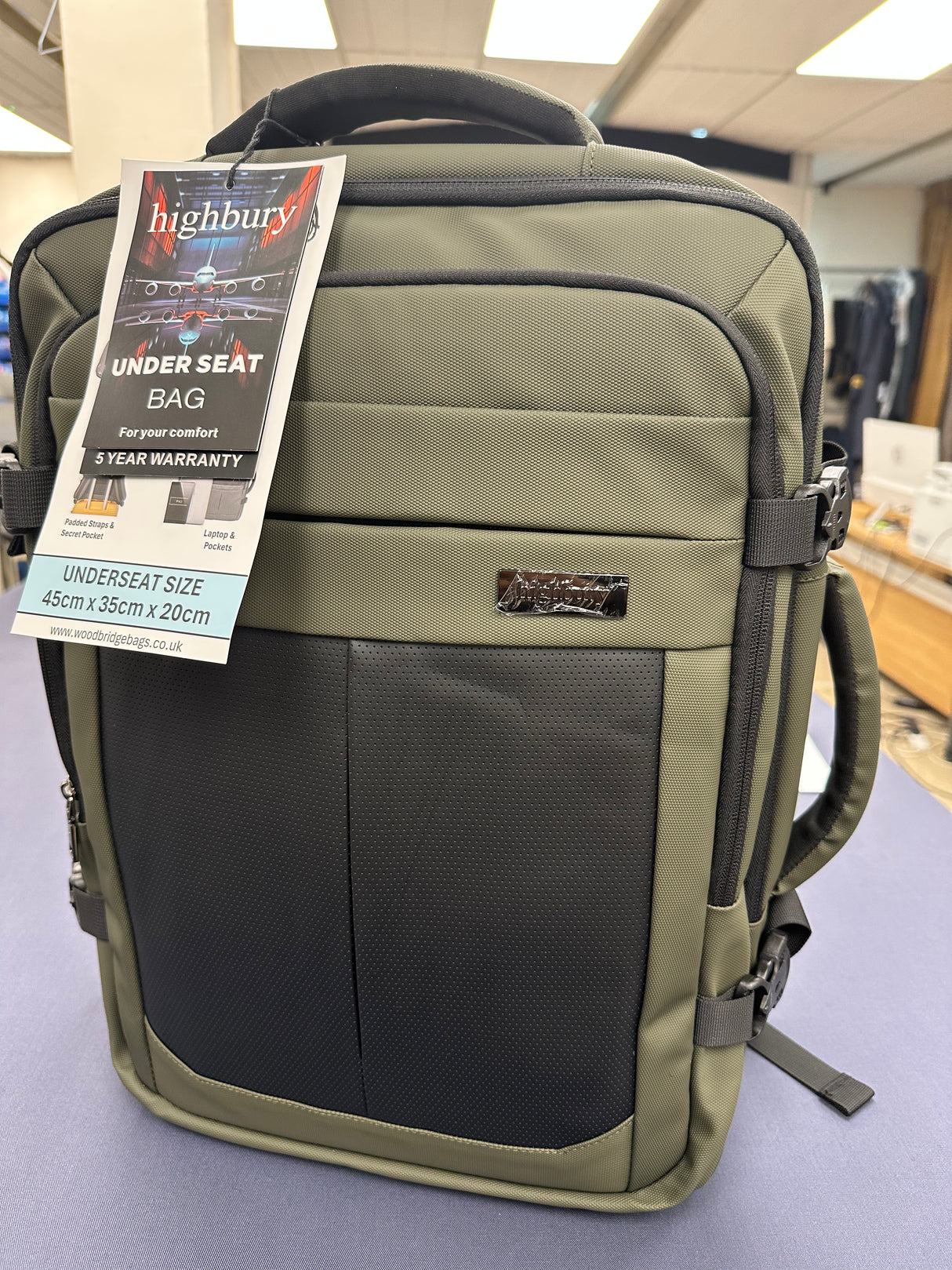 Highbury Green/Black Under Seat Back Pack