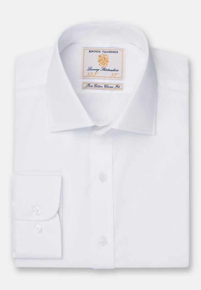 Regular Fit Single Cuff White Poplin Cotton Shirt