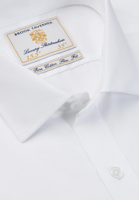 Regular Fit Single Cuff White Poplin Cotton Shirt